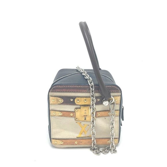 Authentic LOUIS VUITTON M52350 Trompe l'oeil Chain 2WAY Hand Bag Leather Black/B - Picture 14 of 16